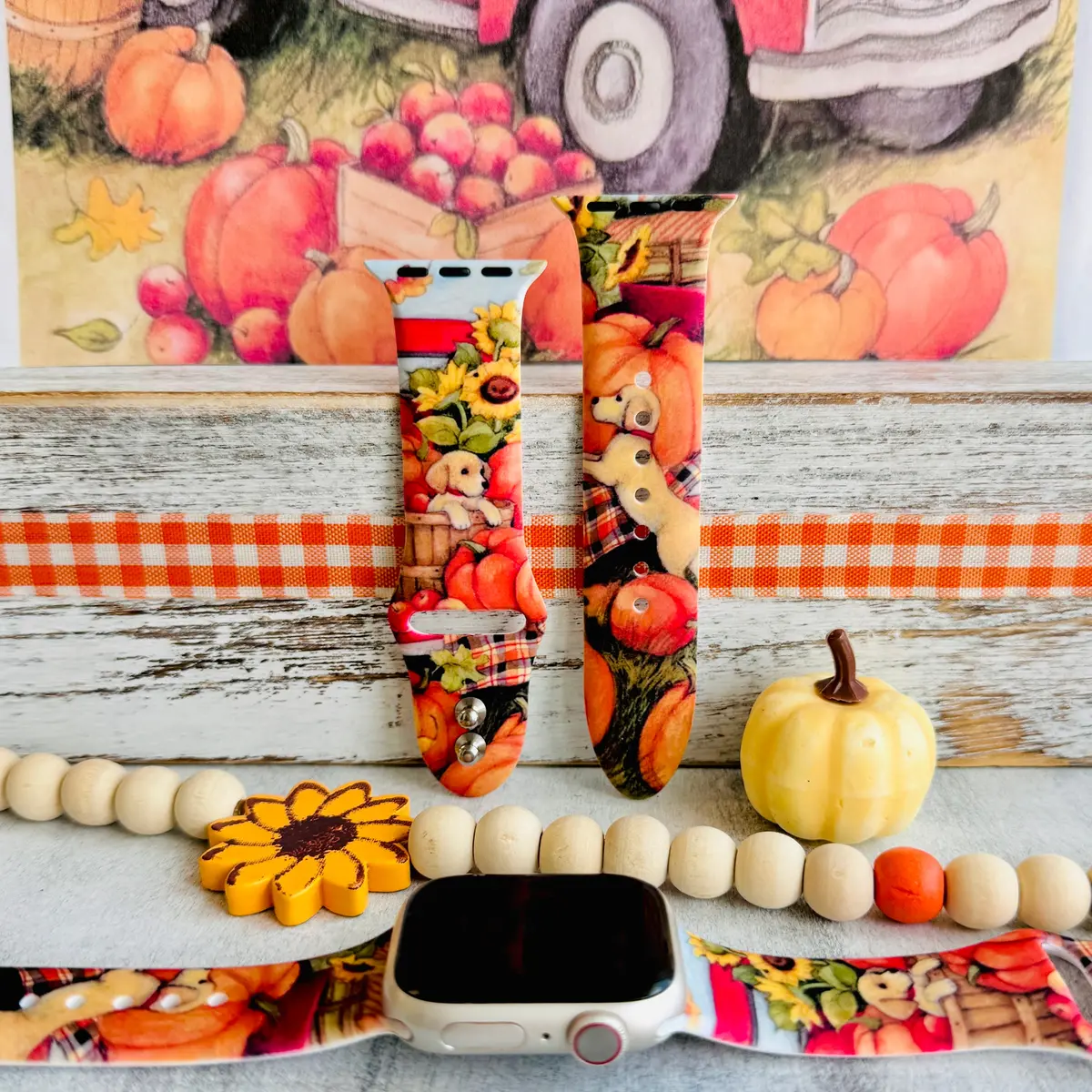 Autumn Paws & Pumpkins Print Silicone Band For Apple Watch 1