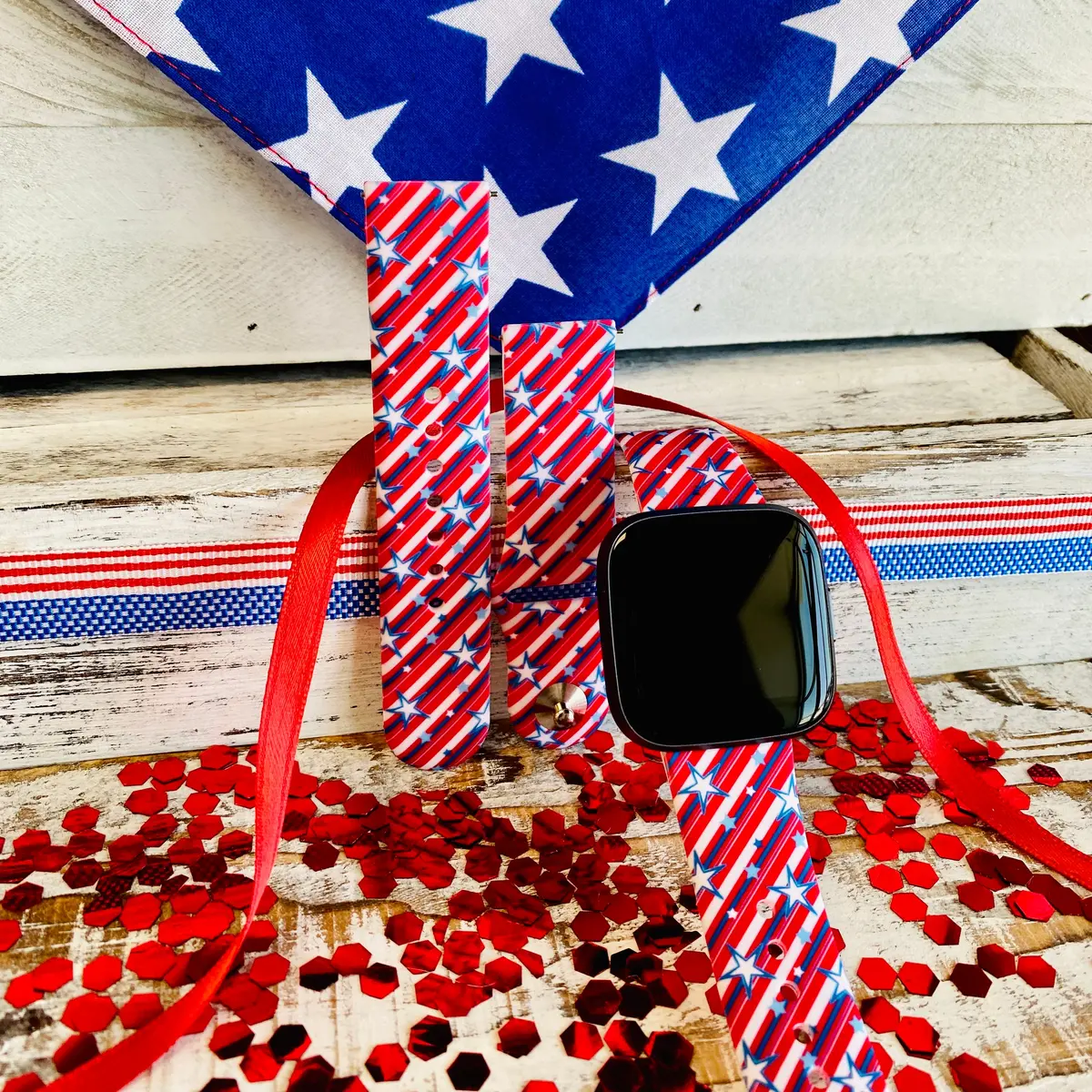 Patriotic Star Print Silicone Band For Fitbit Versa 1/2 1