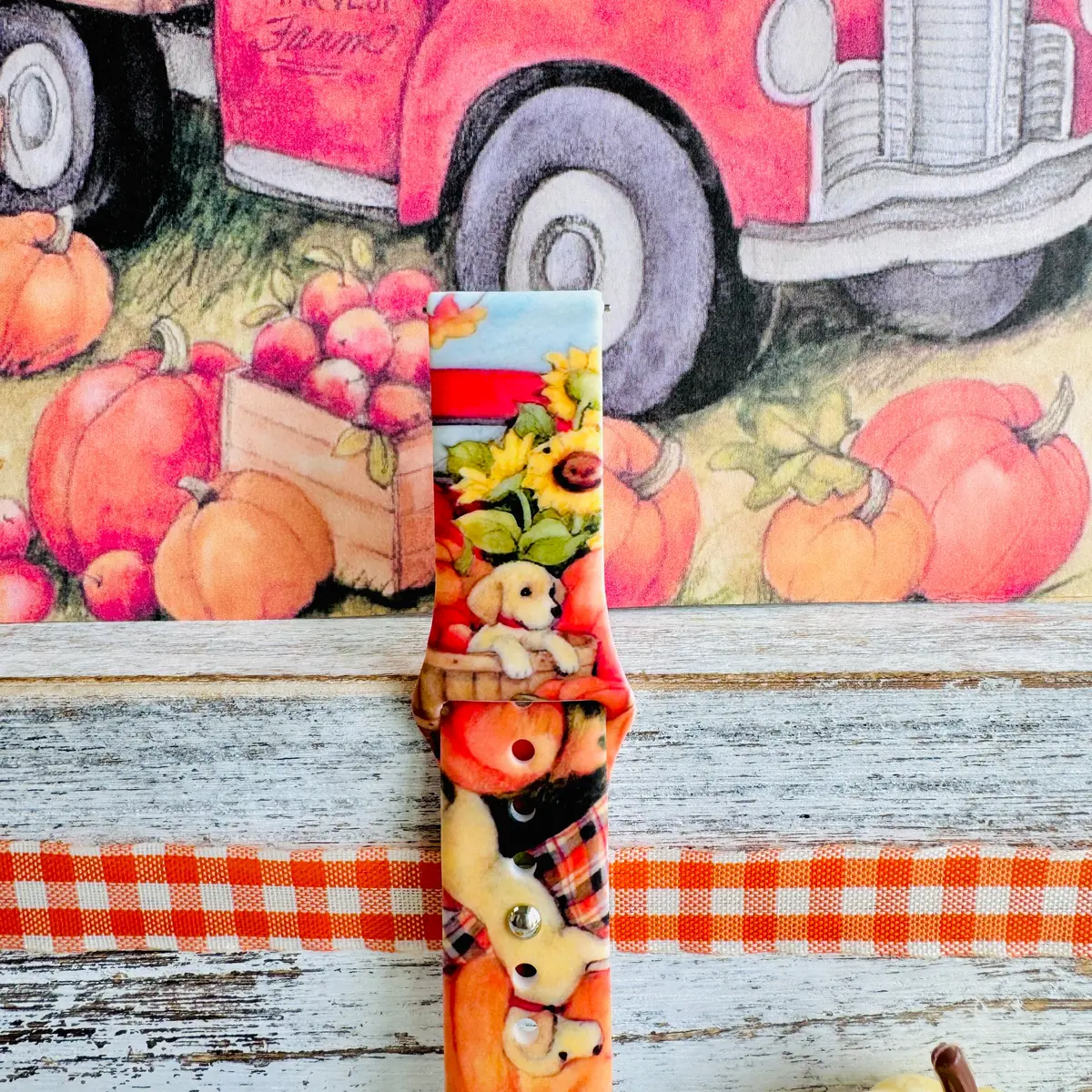 Autumn Paws & Pumpkins Print Silicone Band For Samsung Watch 4