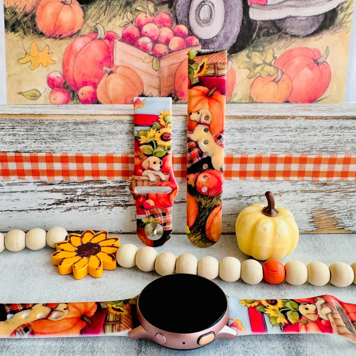Autumn Paws & Pumpkins Print Silicone Band For Samsung Watch 1