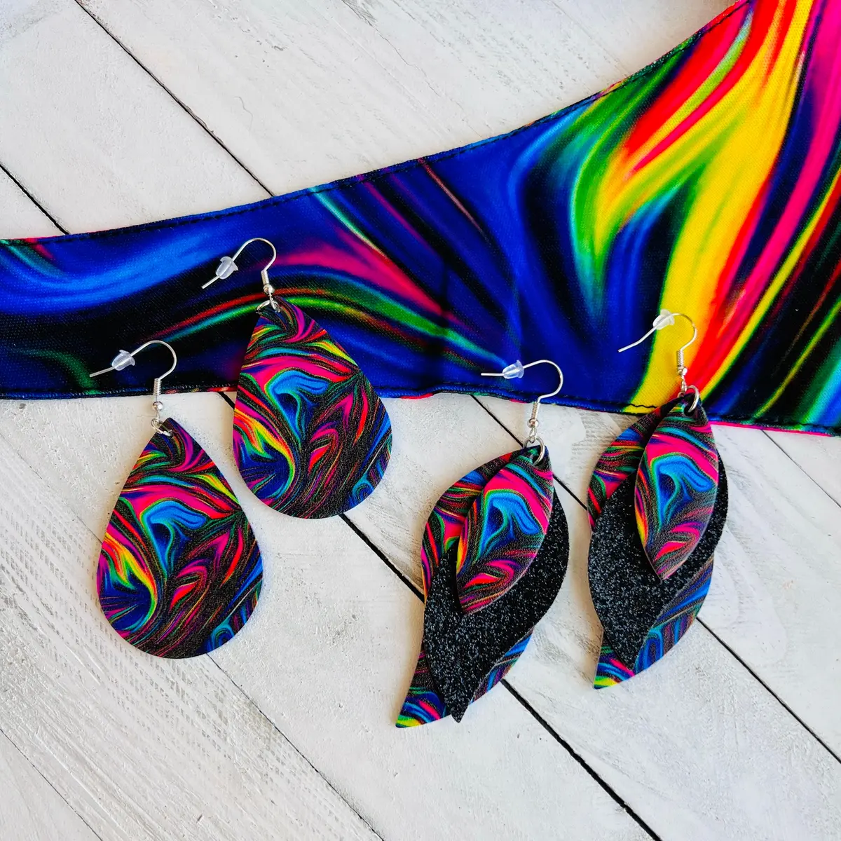Neon Taffy Faux Leather Teardrop Ear Bling Two Styles Available 1