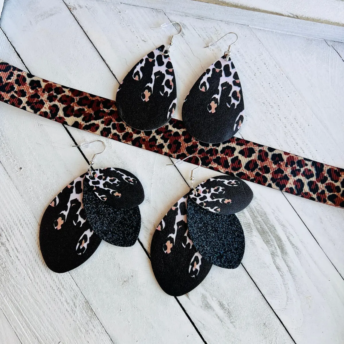 Leopard Drip Faux Leather Teardrop Ear Bling Two Styles Available 1