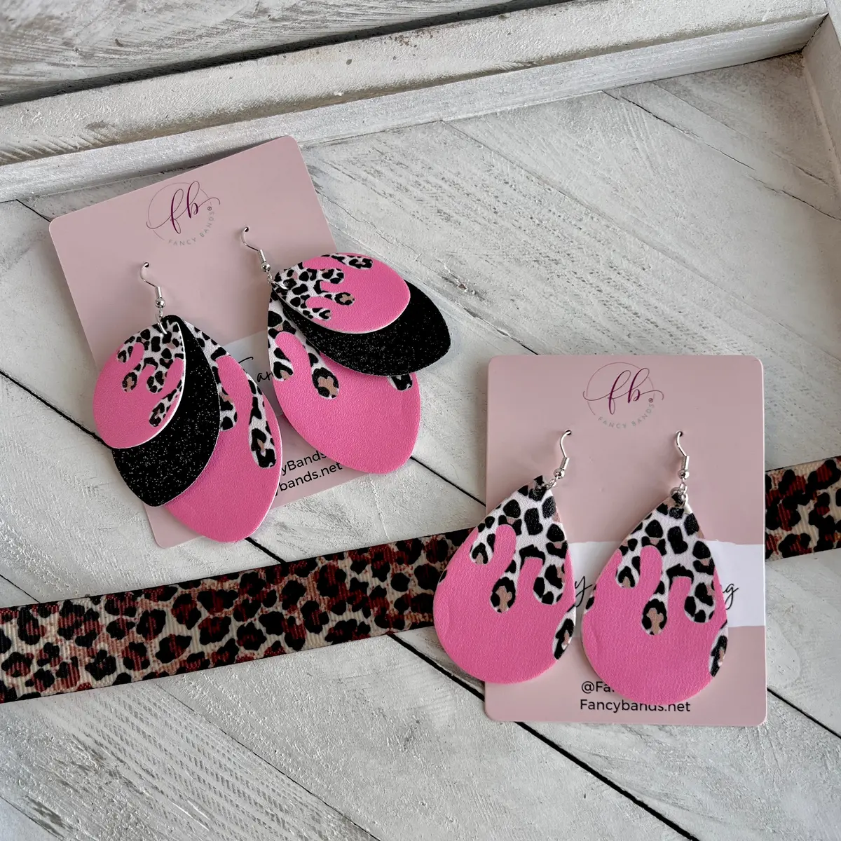 Coral Leopard Drip Faux Leather Teardrop Ear Bling Two Styles Available 1