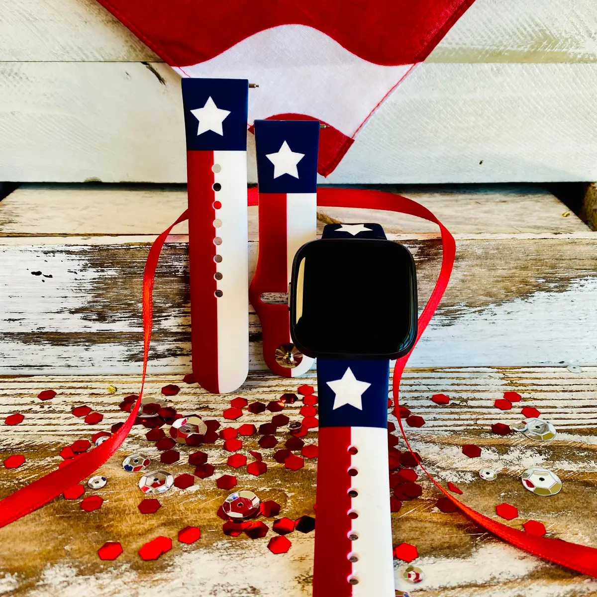 Texas Flag Print Silicone Band For Fitbit Versa 1/2 1