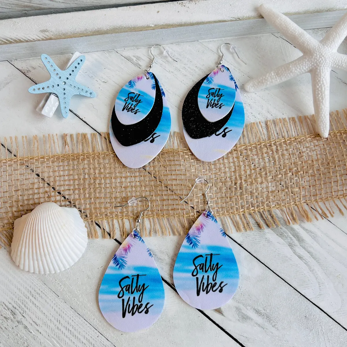 Salty Vibes Faux Leather Teardrop Ear Bling Two Styles Available 1