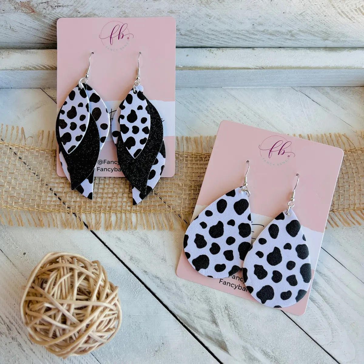 Nashville Cow Black Faux Leather Teardrop Ear Bling Two Styles Available 1