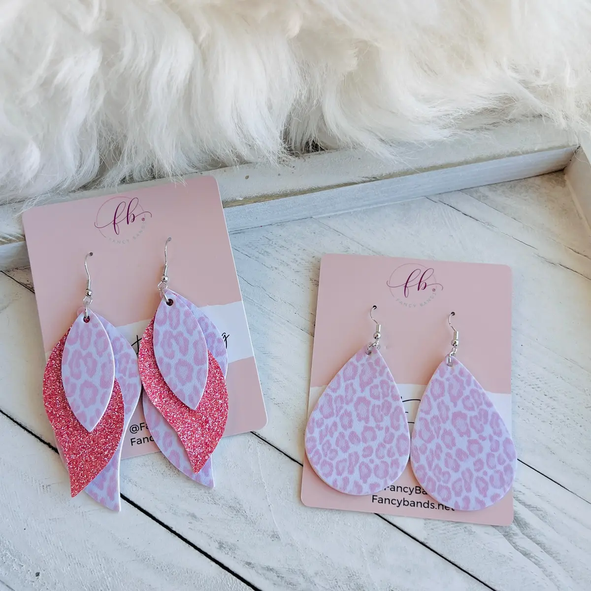 Blush Leopard Faux Leather Teardrop Ear Bling Two Styles Available 1