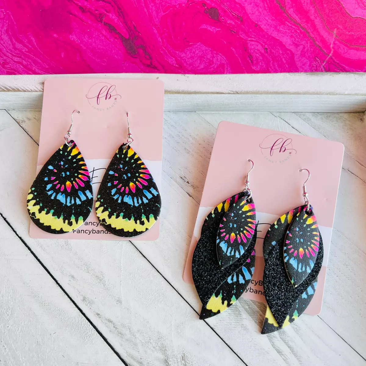 Black Tie Dye Faux Leather Teardrop Ear Bling Two Styles Available 1