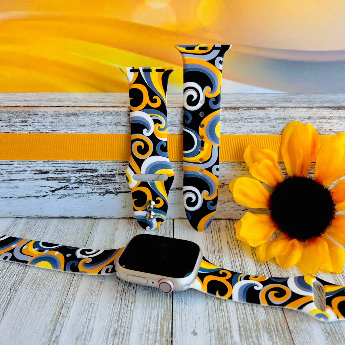 Mellow Yellow Print Silicone Band For Apple Watch 1