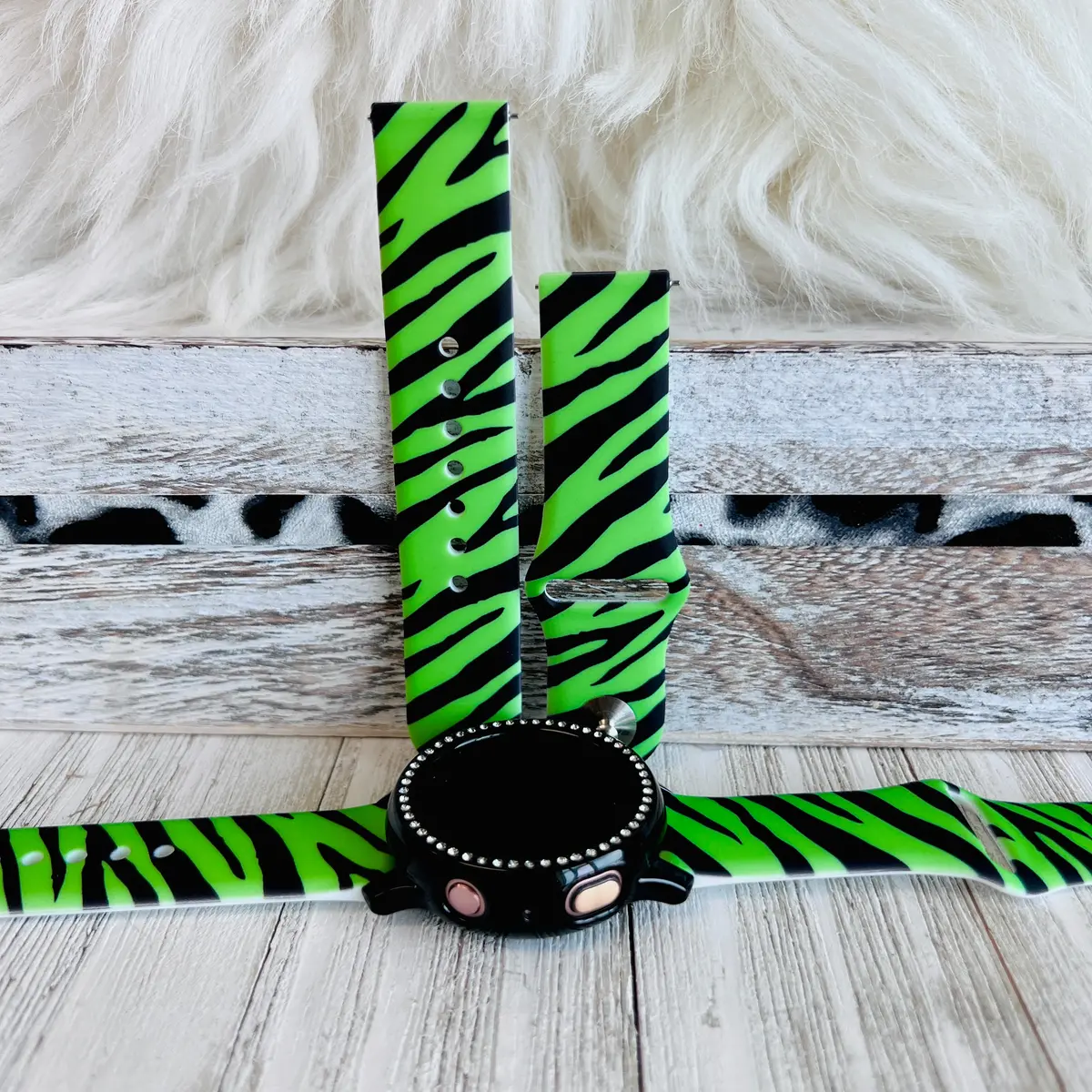 Neon Green Zebra Print Silicone Band For Samsung Watch 1