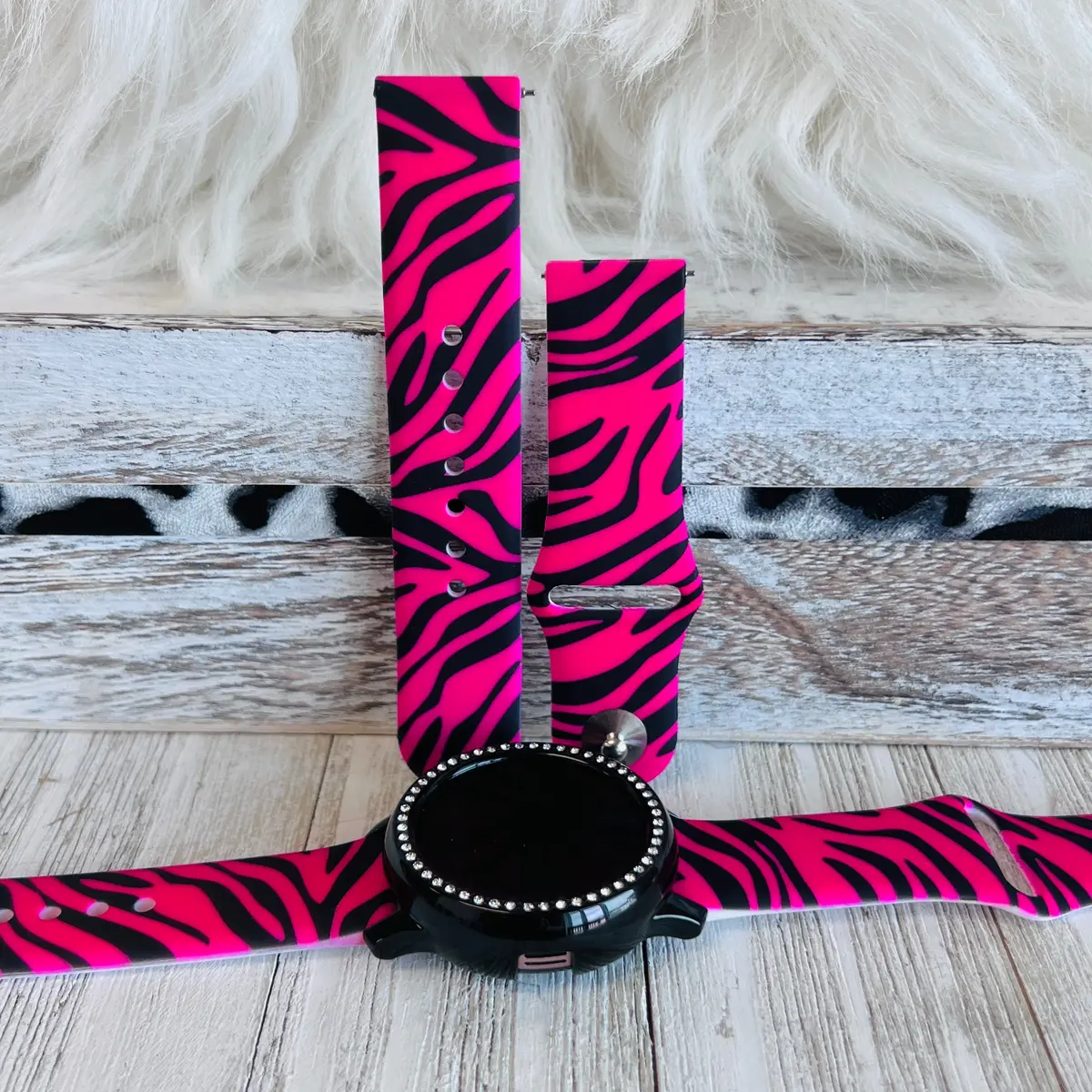 Neon Pink Zebra Print Silicone Band For Samsung Watch 1