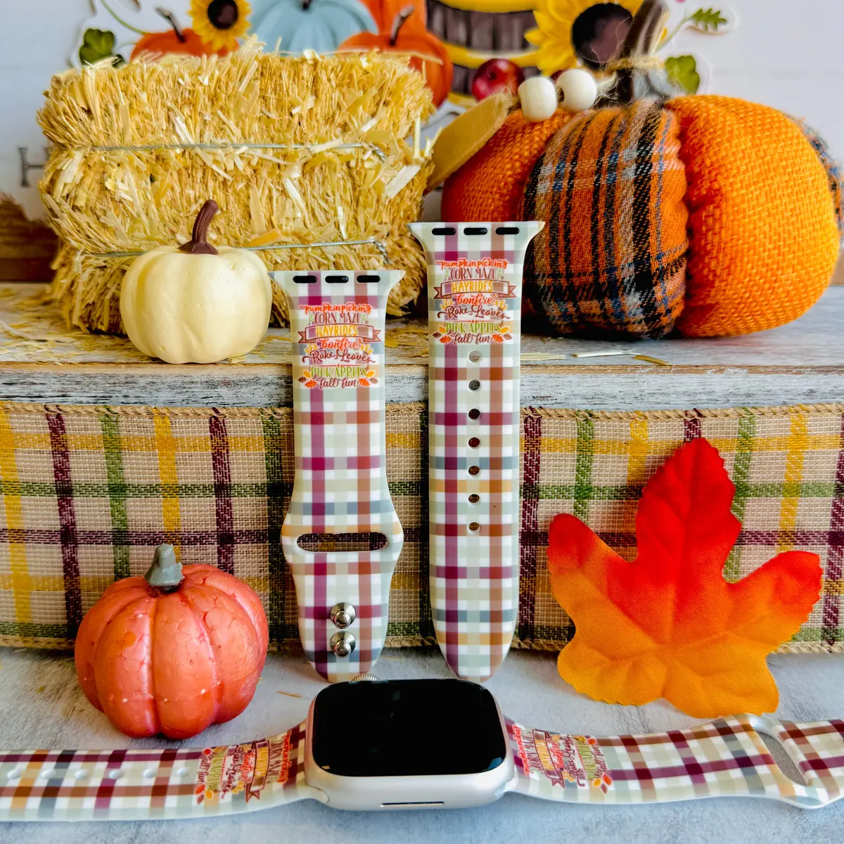 Harvest Plaid Vibes Print Silicone Band For Apple Watch 1