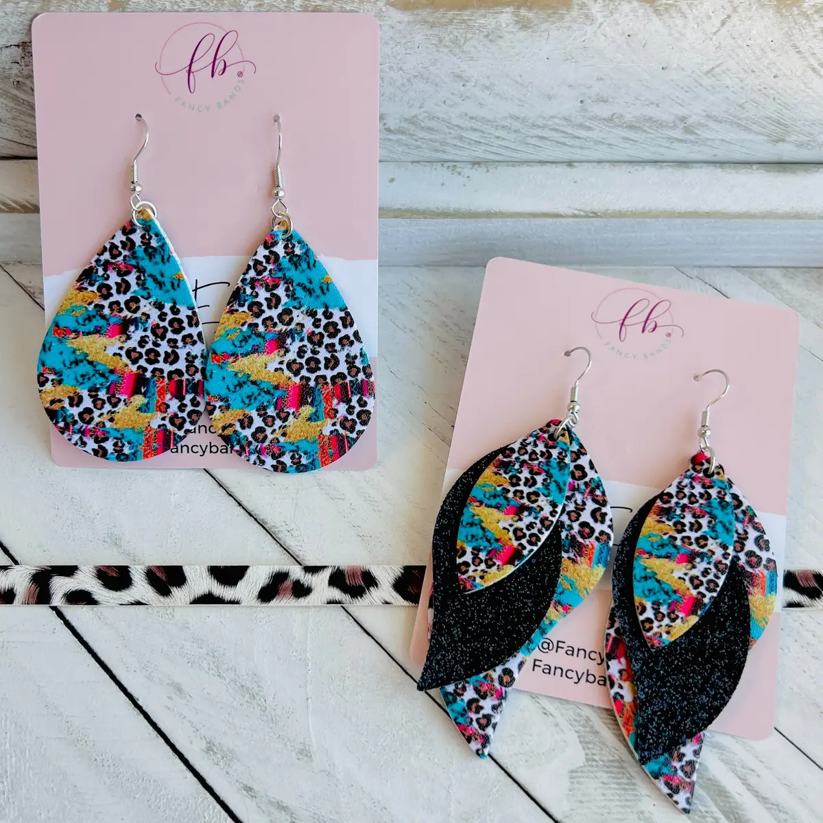 Serape Leopard Faux Leather Teardrop Ear Bling Two Styles Available 1