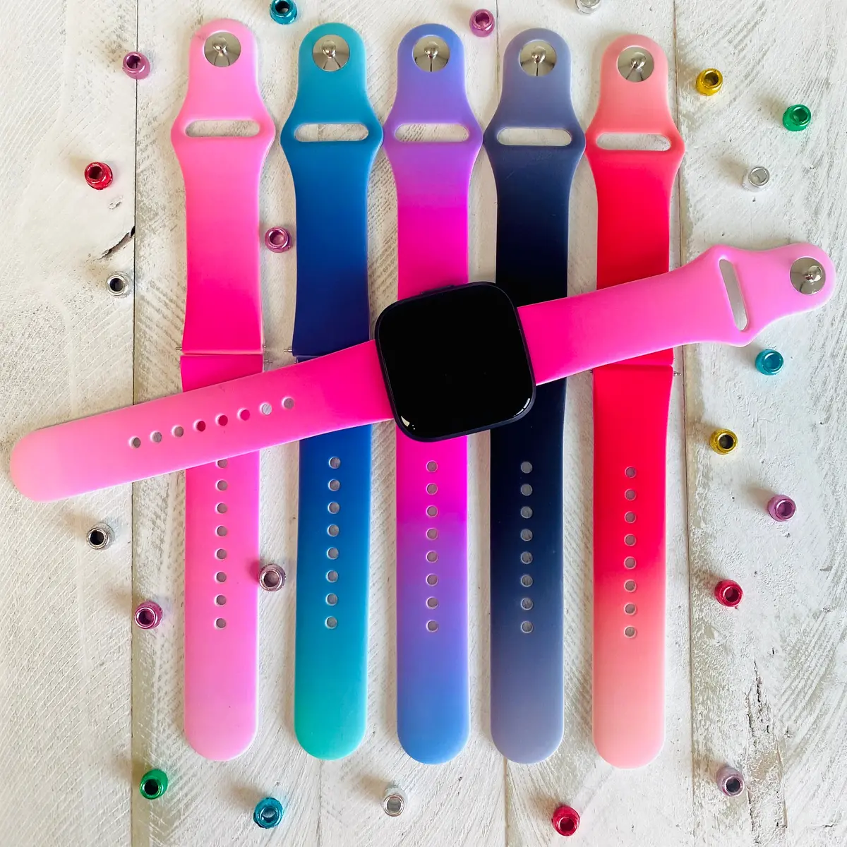 Ombre'  Print Silicone Band For Fitbit Versa 1/2 Multiple Colors Available 1