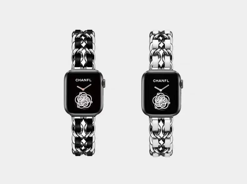 Luxurious Leather Stainless Steel Chain Band For Apple Watch Multiple Colors Available 1