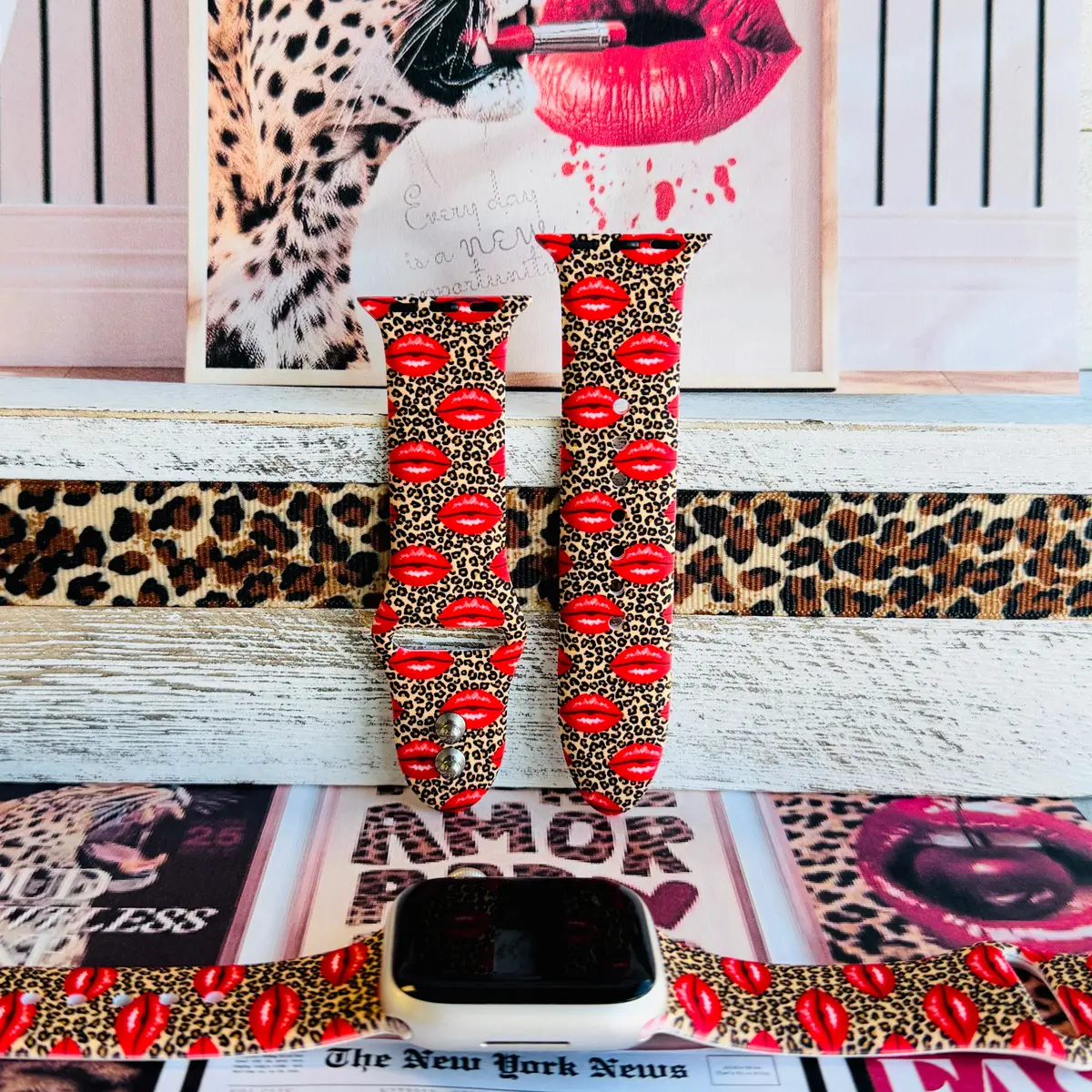 Kiss Me Leopard Print Silicone Band For Apple Watch 1