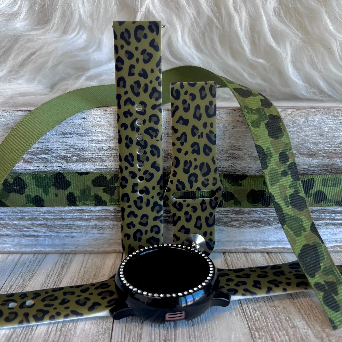 Olive Leopard Print Silicone Band For Samsung Watch 1
