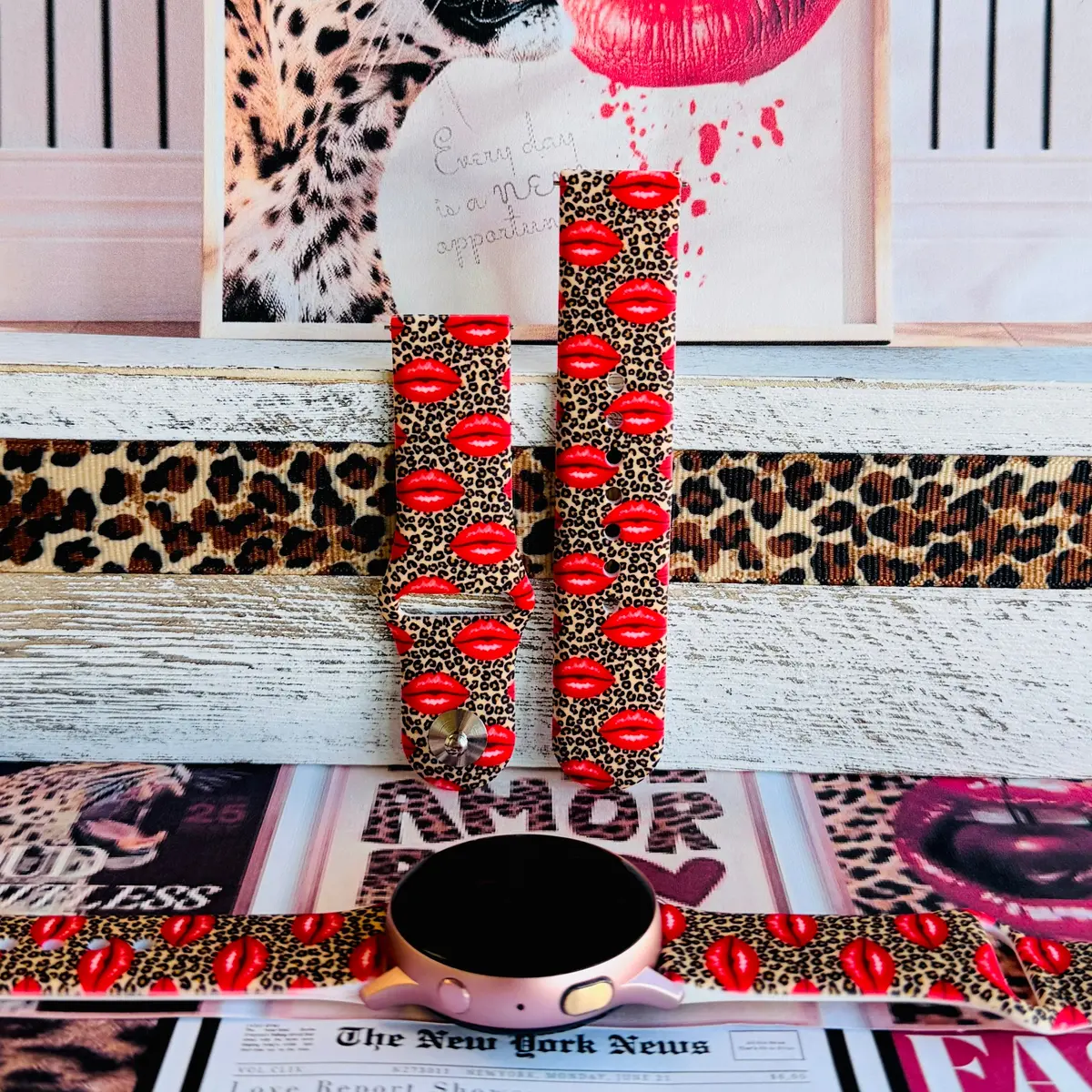Kiss Me Leopard Print Silicone Band For Samsung Watch 1