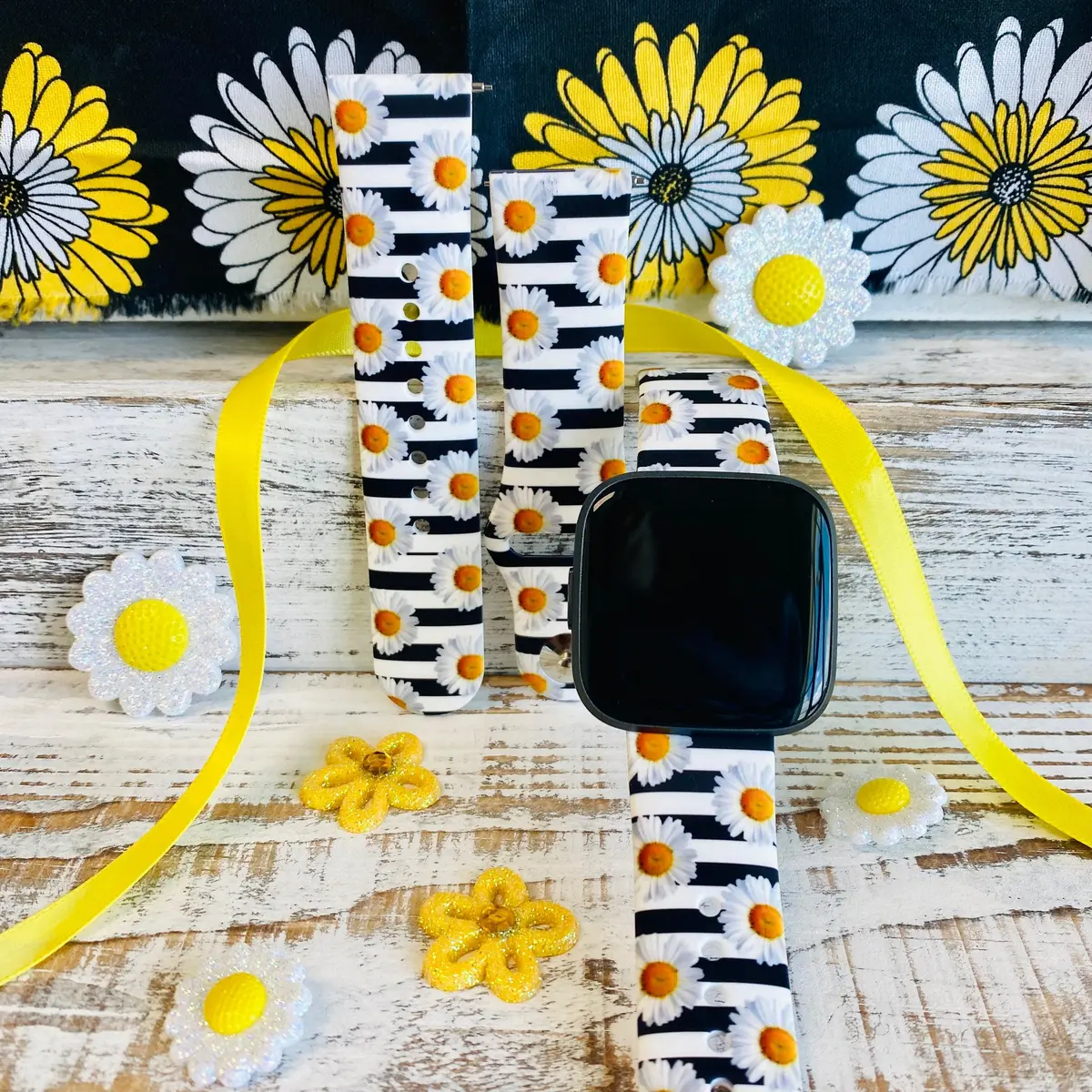 Cute Daisy Print Silicone Band For Fitbit Versa 1/2 1
