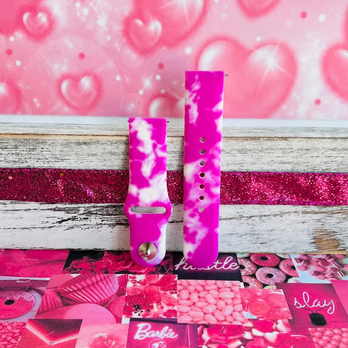 Princess Pink Tie Dye Print Silicone Band For Samsung Watch 3