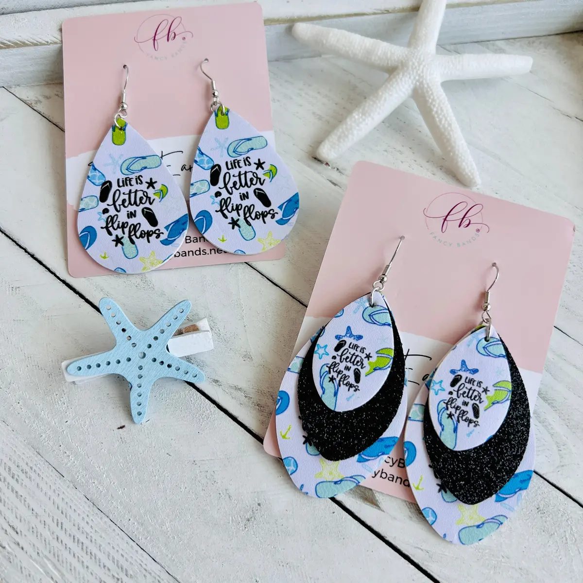 Fancy Flip Flops Faux Leather Teardrop Ear Bling Two Styles Available 1