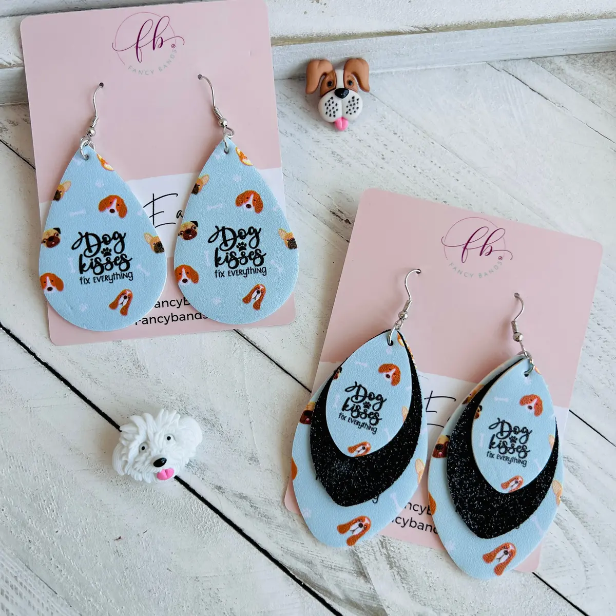 Dog Kisses Faux Leather Teardrop Ear Bling Two Styles Available 1