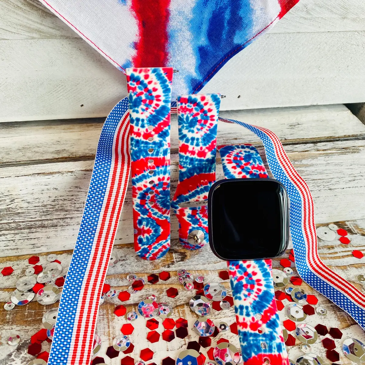 American Tie Dye Print Silicone Band For Fitbit Versa 1/2 1