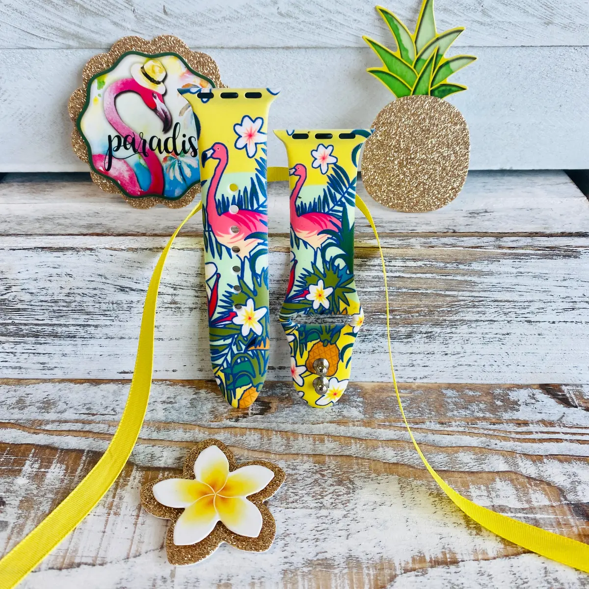 Hawaiian Flamingo Print Silicone Band For Apple Watch 1