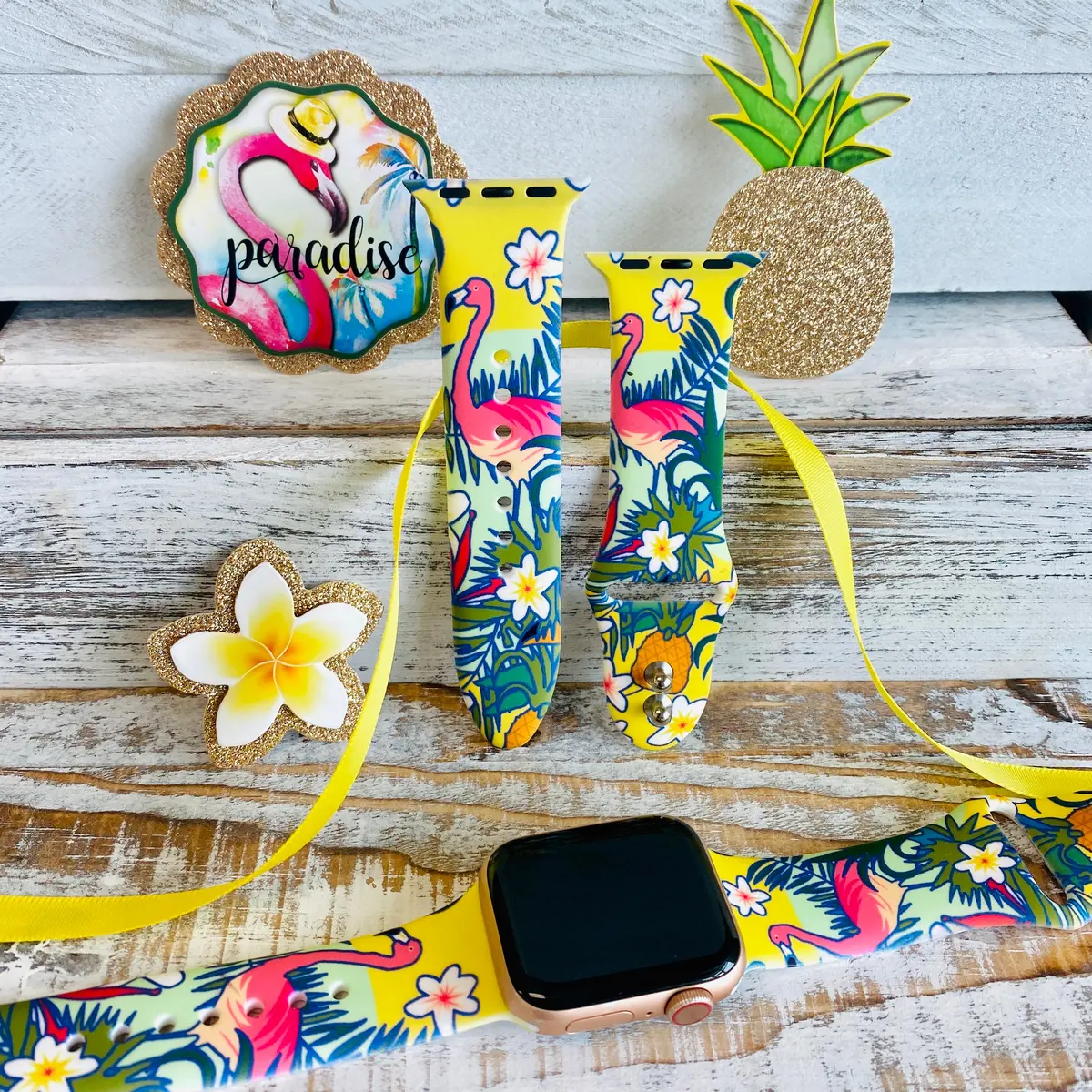 Hawaiian Flamingo Print Silicone Band For Apple Watch 1