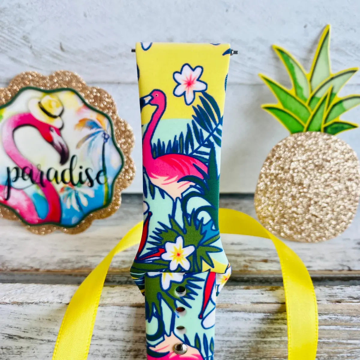 Hawaiian Flamingo Print Silicone Band For Fitbit Versa 1/2 2