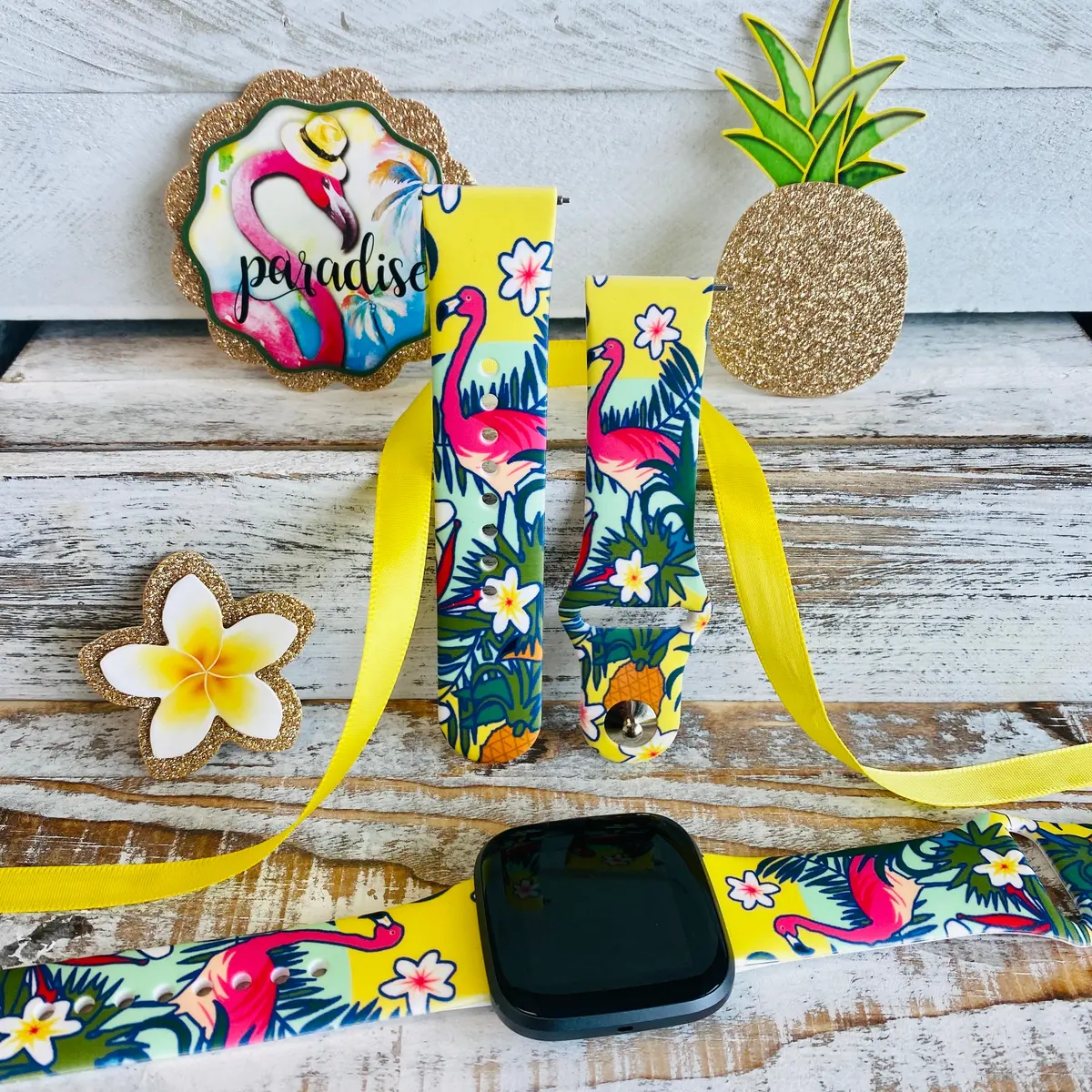 Hawaiian Flamingo Print Silicone Band For Fitbit Versa 1/2 1
