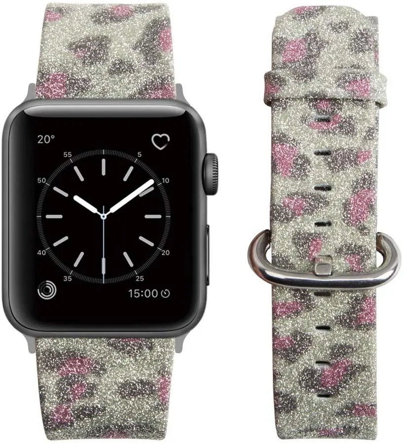 Leopard Sparkly Glitter Leather Band For Apple Watch 1