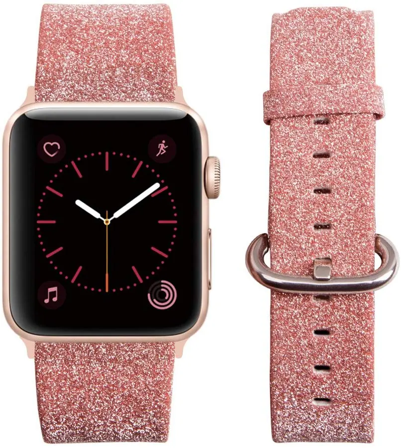 Solid Sparkly Glitter Leather Band For Apple Watch Multiple Colors Available 1
