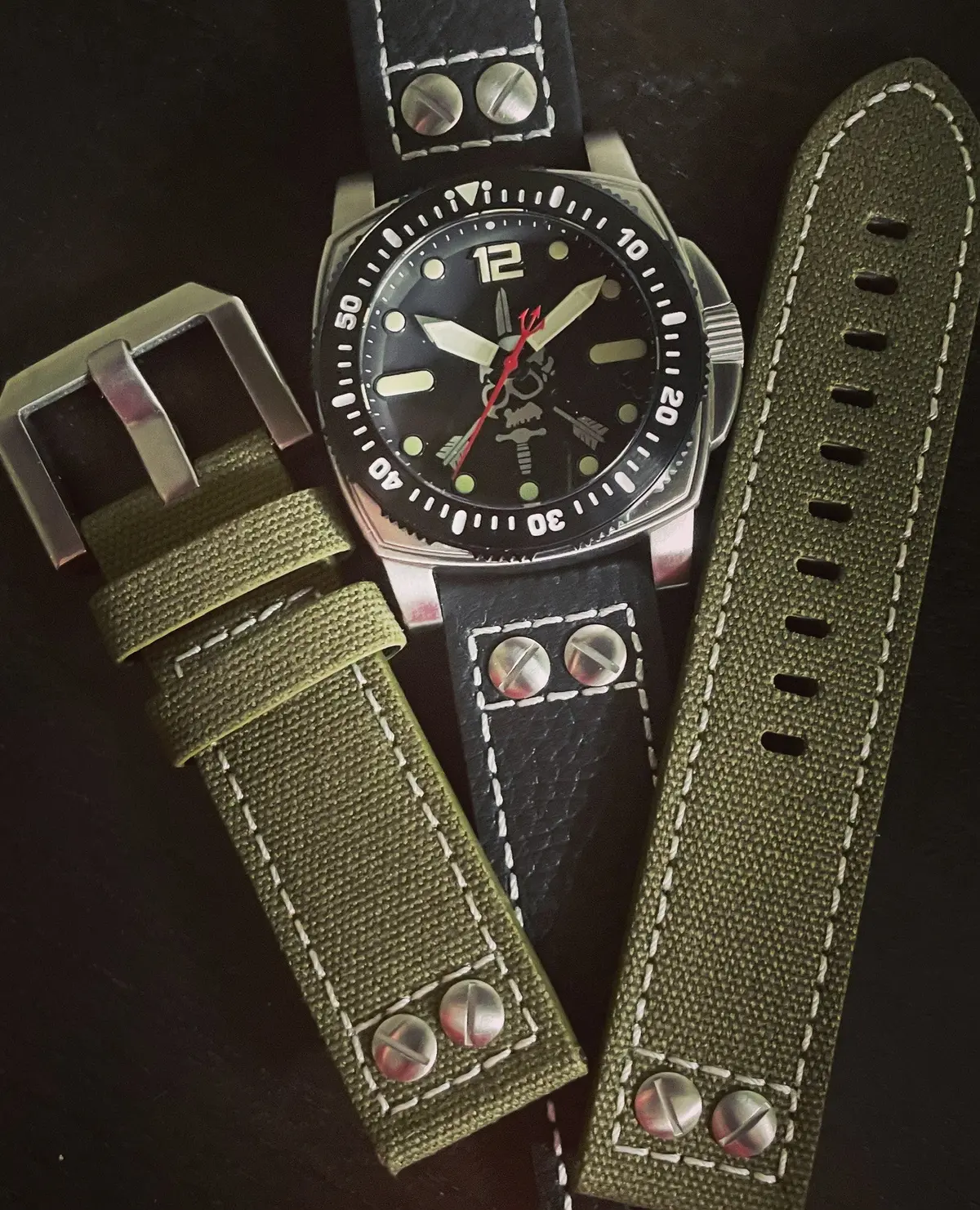 Nous Defions Shumate Dive Watch: Leather & Canvas Straps 1