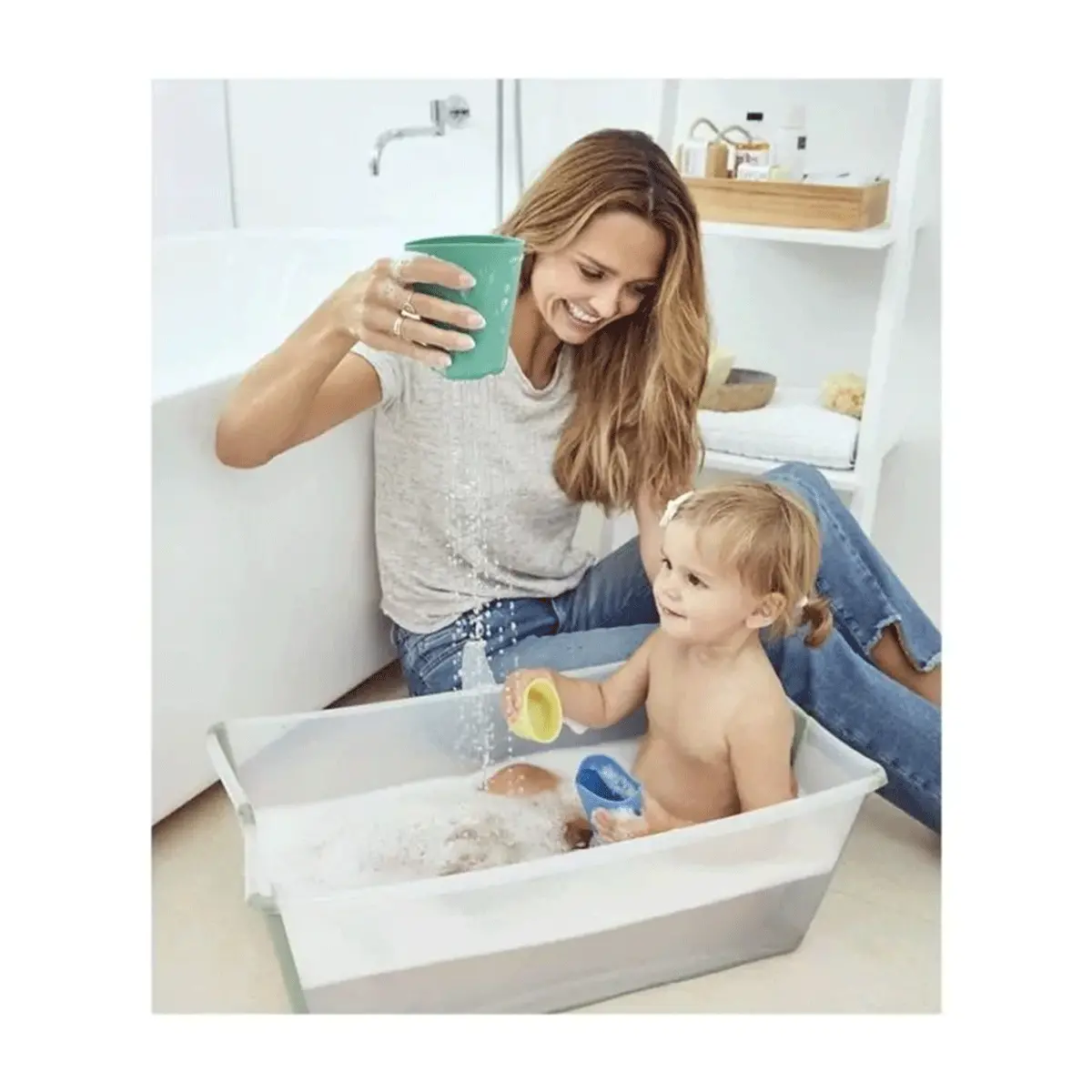 Bañera Plegable Para Bebes Flexi Bath Xl + Hamaca Stokke Verde Transparente 1