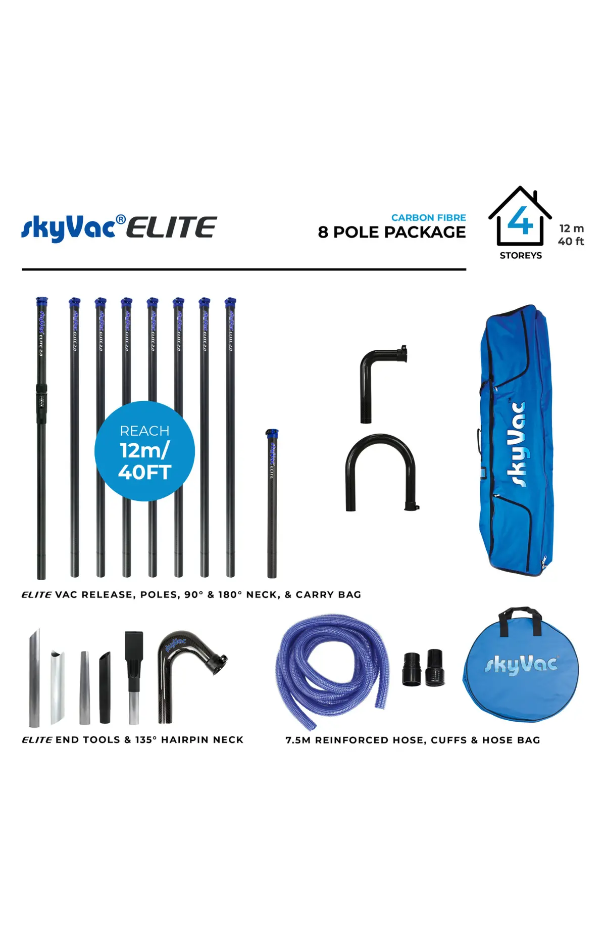Skyvac® Elite Carbon Fiber Poles With Hose, Neck & End Tools (You Choose) 1
