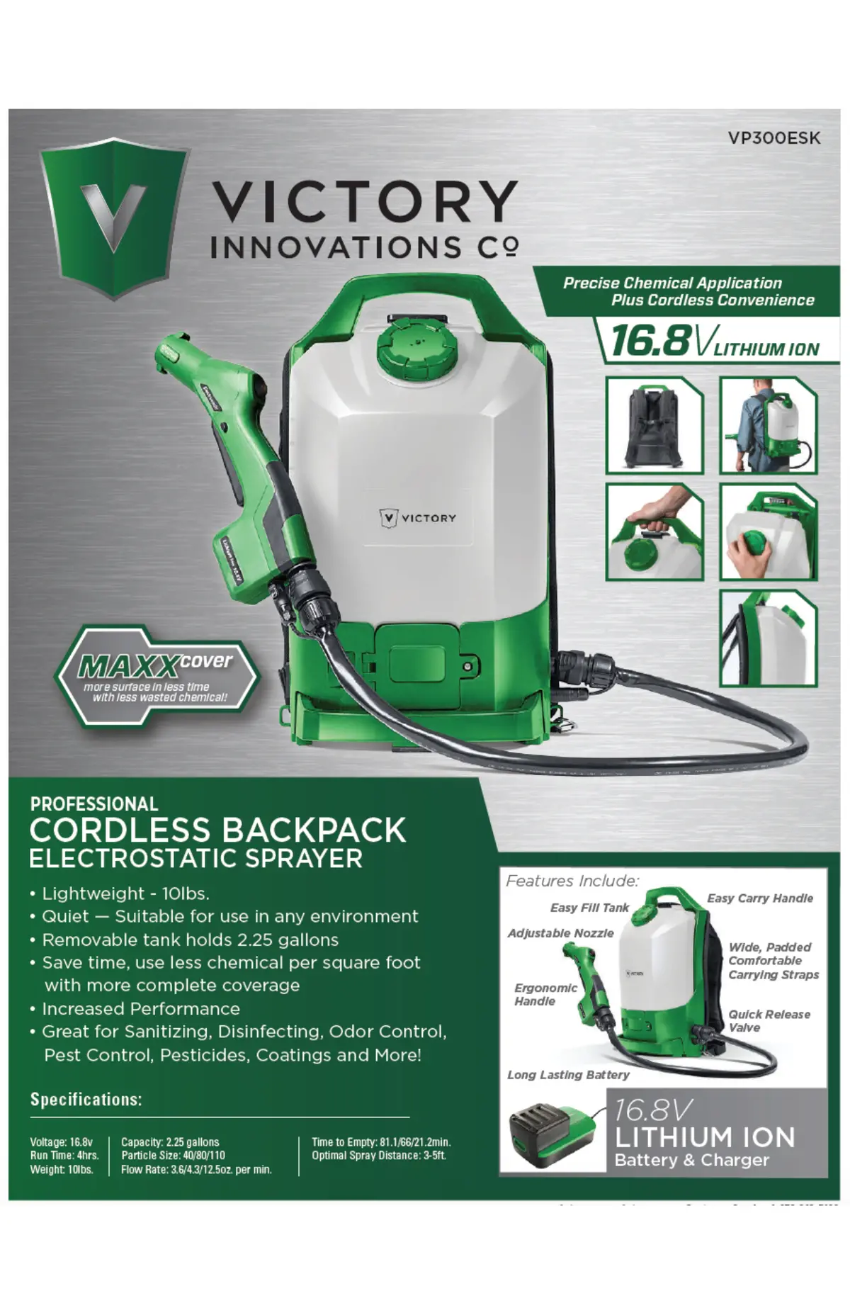 Victory Electrostatic Cordless Backpack Sprayer Vp300esk (In Stock) 1