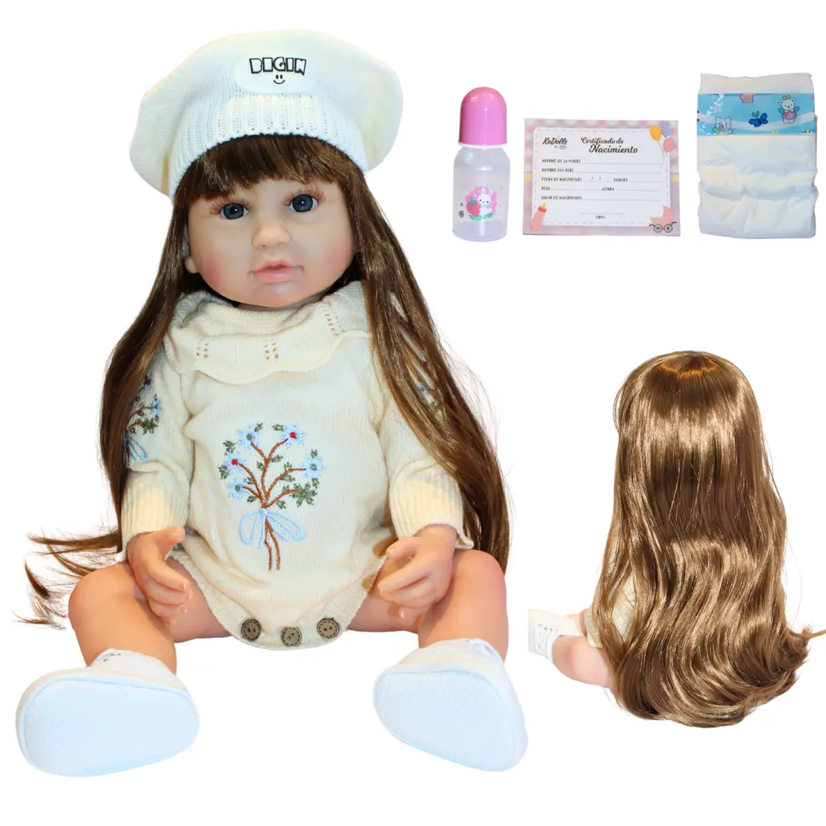Muñeca Reborn Amelia 55 Cm Realista Con Vestido De Algodón Blanco Y Detalles Florales 1