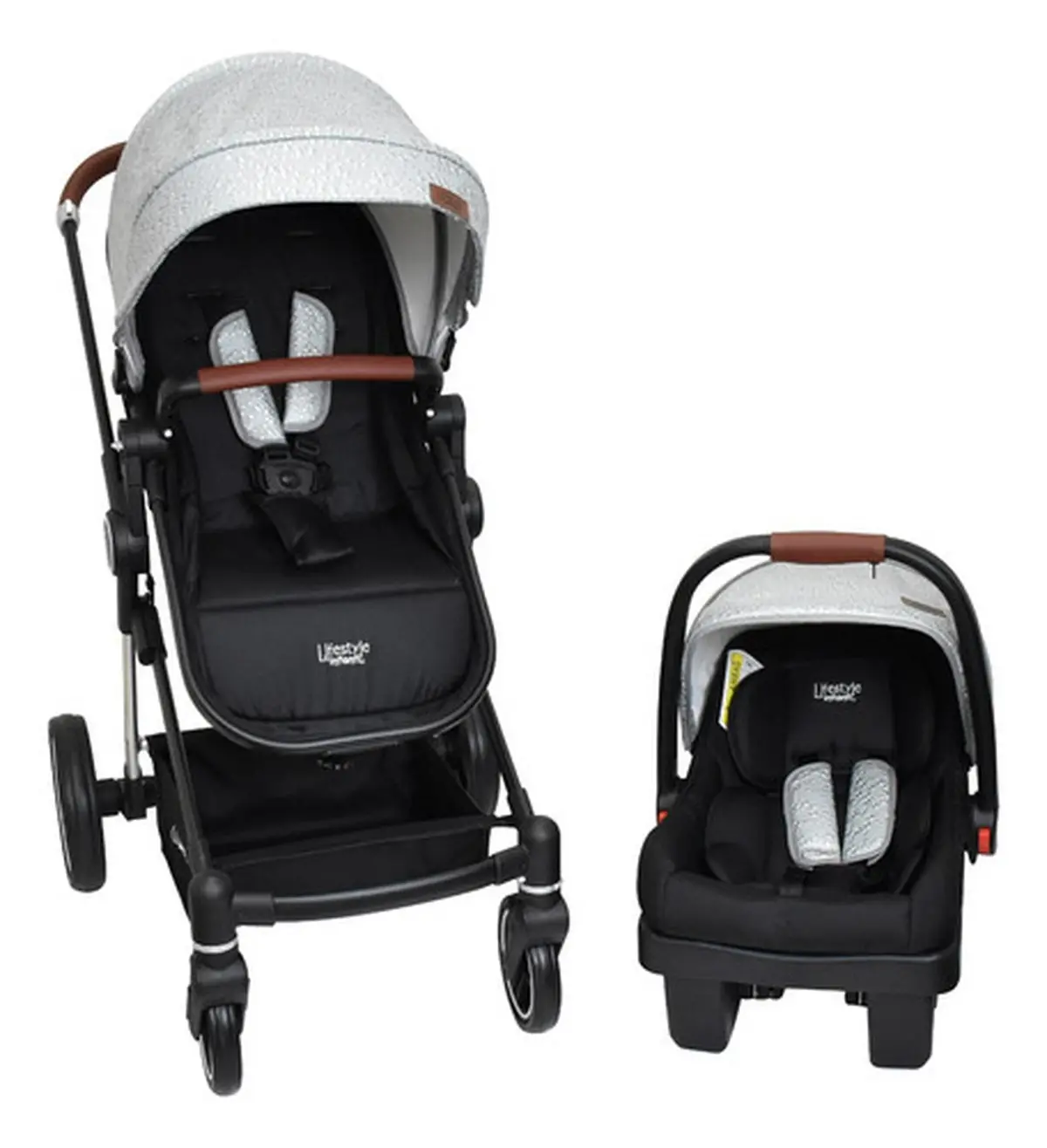 Carriola Con Portabebé Lifestyle Aston Plegable Gris Bubbles Chasis Negro 1