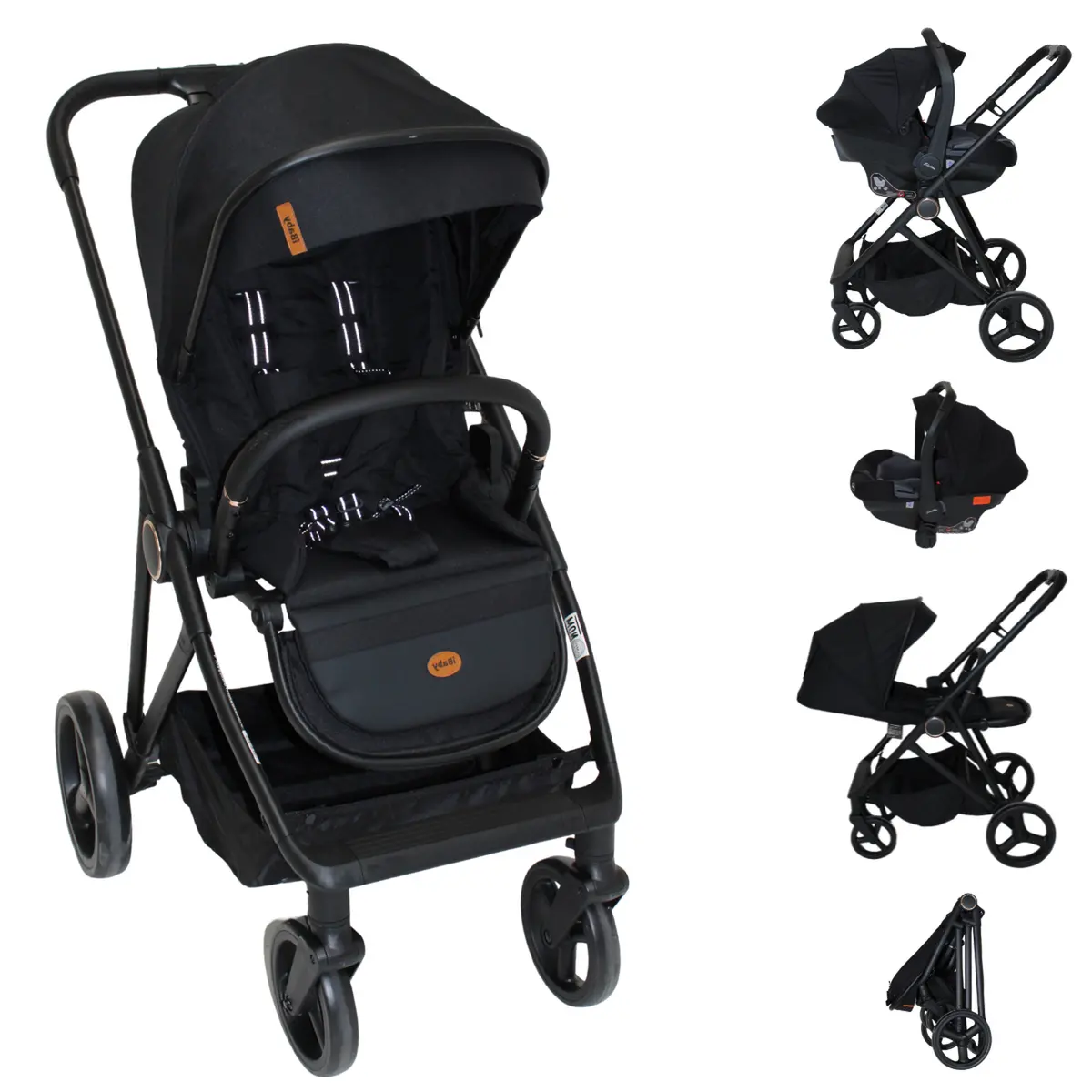 System Travel Carriola Sicilia + Portabebé Plagado Compacto Telas Premium 1