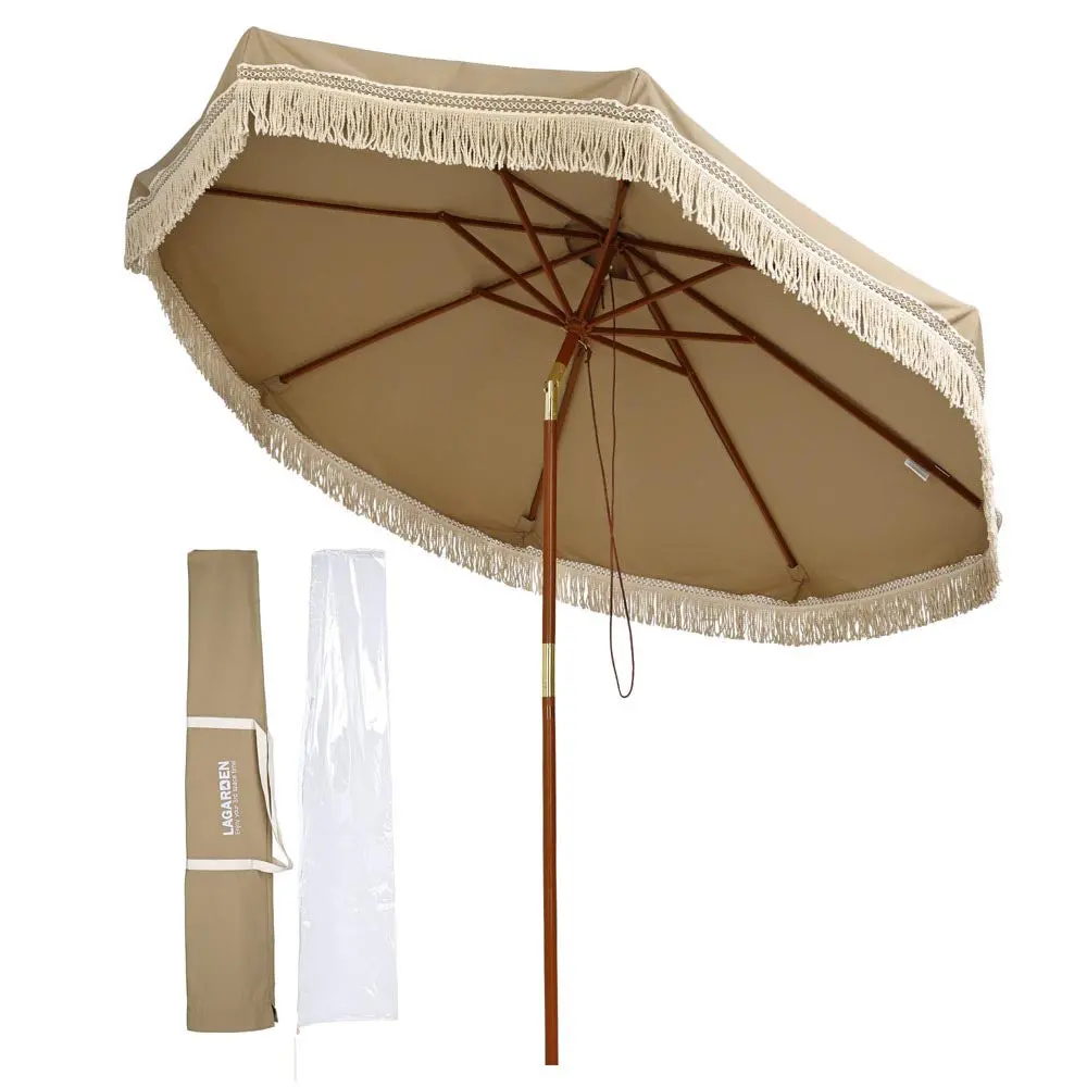 Lagarden 9 Ft Boho Umbrella With Fringe For Market Patio 8-Rib Tilt 2