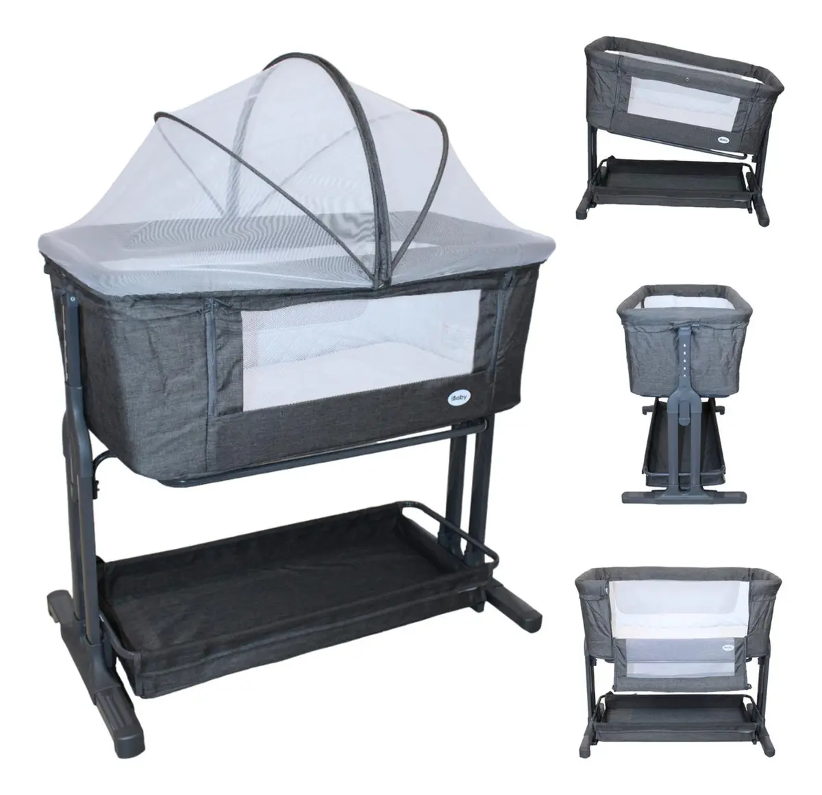 Cuna Colecho Antireflujo Con Mosquitero Calcata - Gris - Ibaby 1