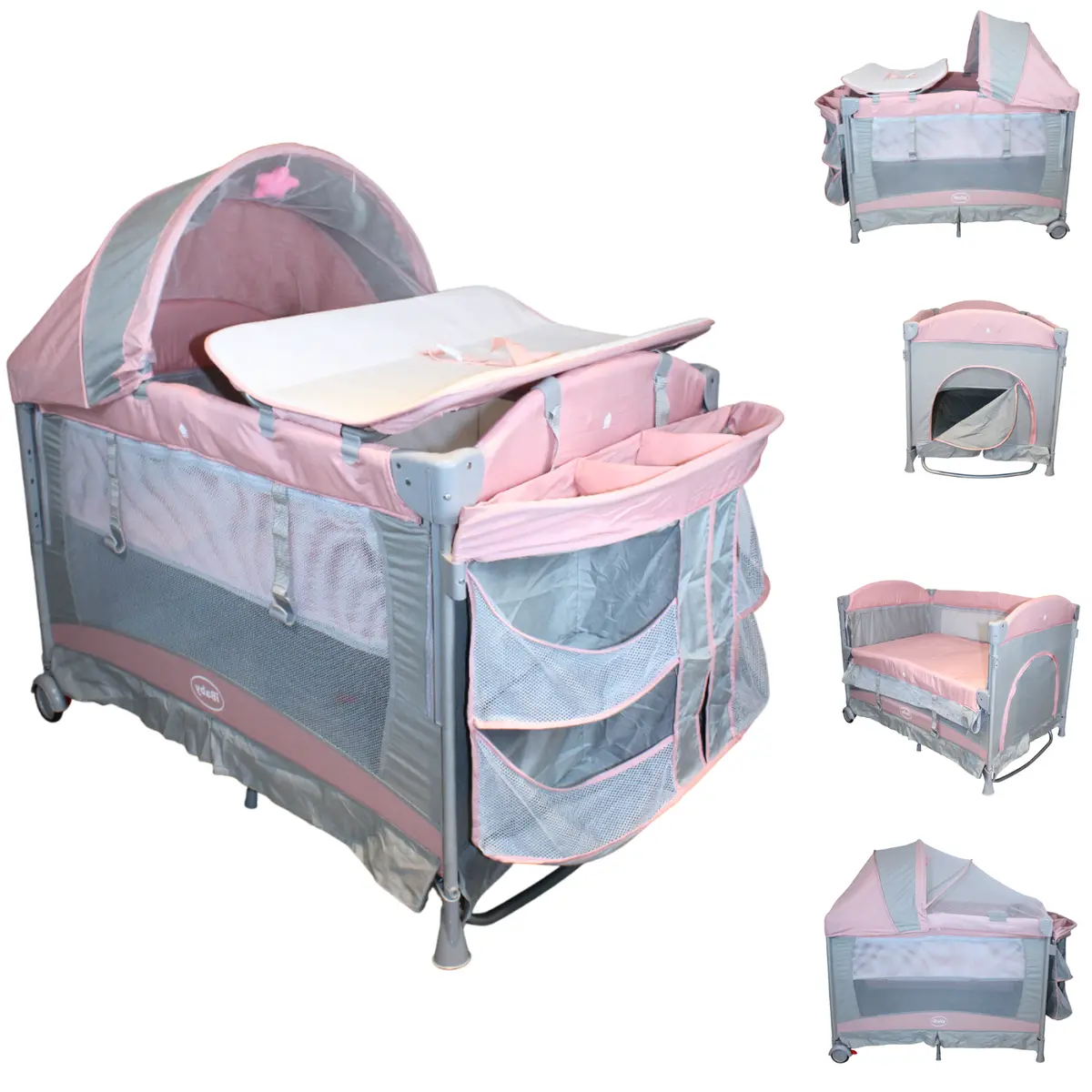 Cuna Corral Mecedora Colecho Y Organizador Dolche Ibaby Rosa Liso 1