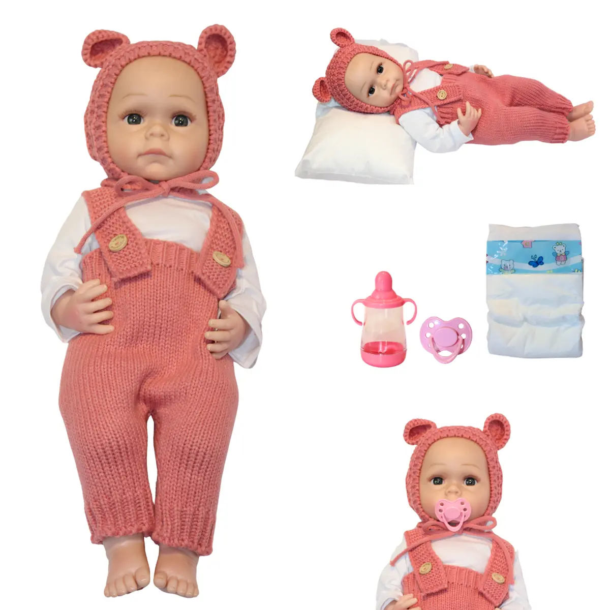 Muñeca Reborn Elena 55Cm | Cubierta De Goma Suave | Durmiendo Muy Detallada | Vestido Rosa Y Kit Ese 1