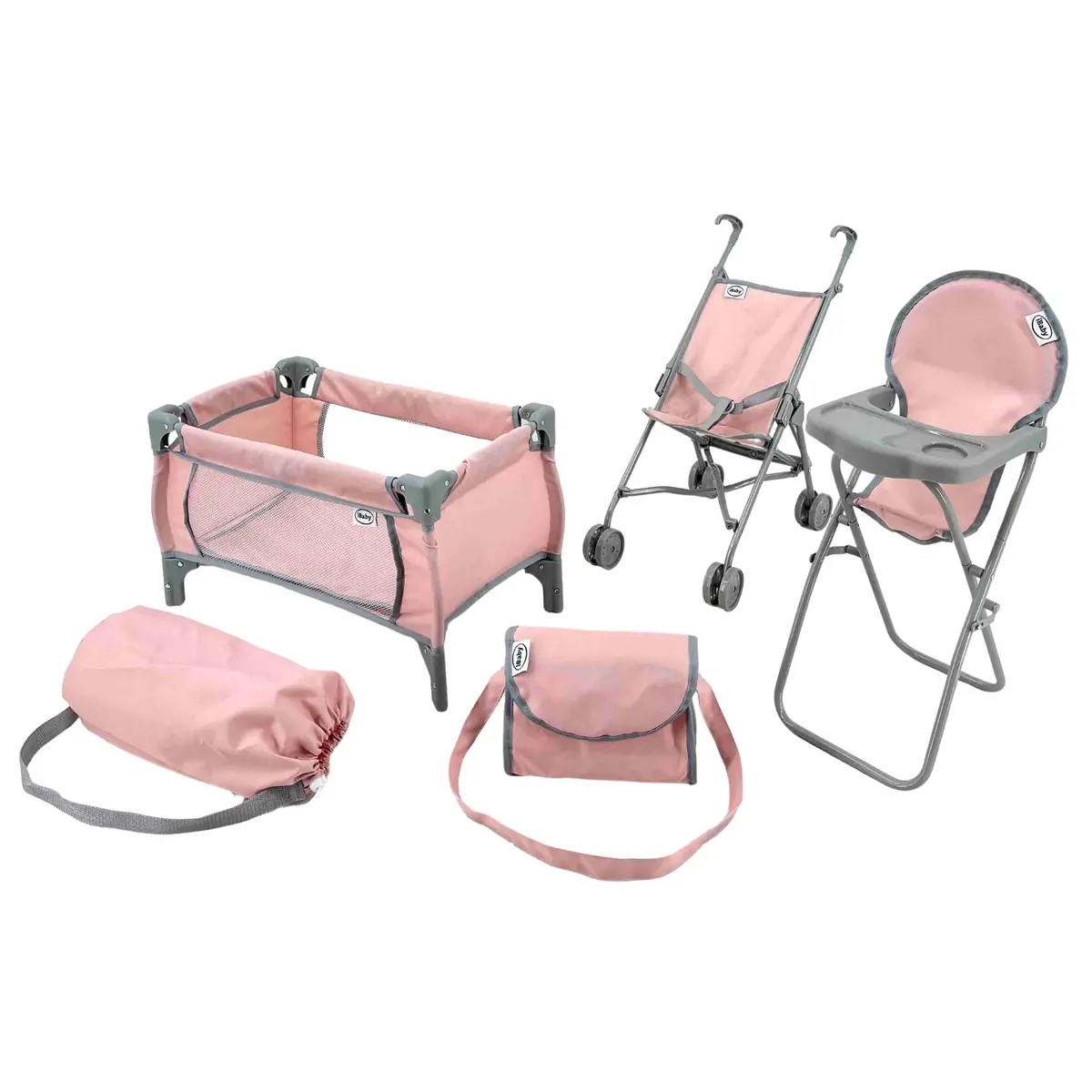 Kit De 5 Piezas De Carriola Para Muñeca En Set Plegable 33700 Mini Kit Rosa Ibaby 1