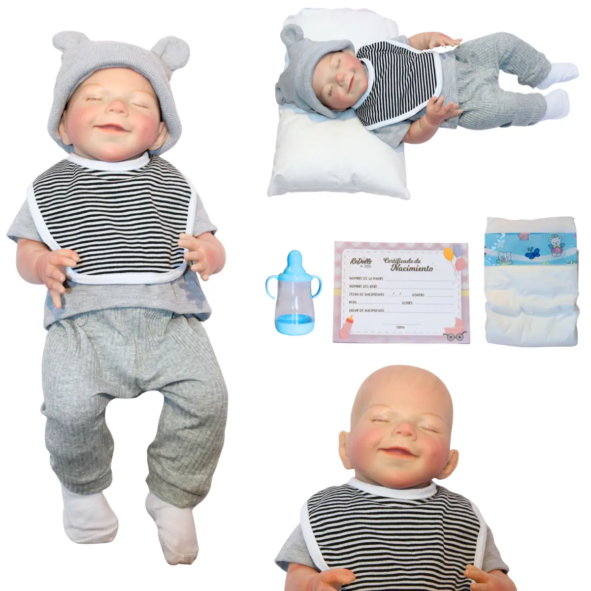 Muñeco Bebé Reborn Kahled - Muñeco De Silicona Suave De 48 Cm Con Sonrisa 1