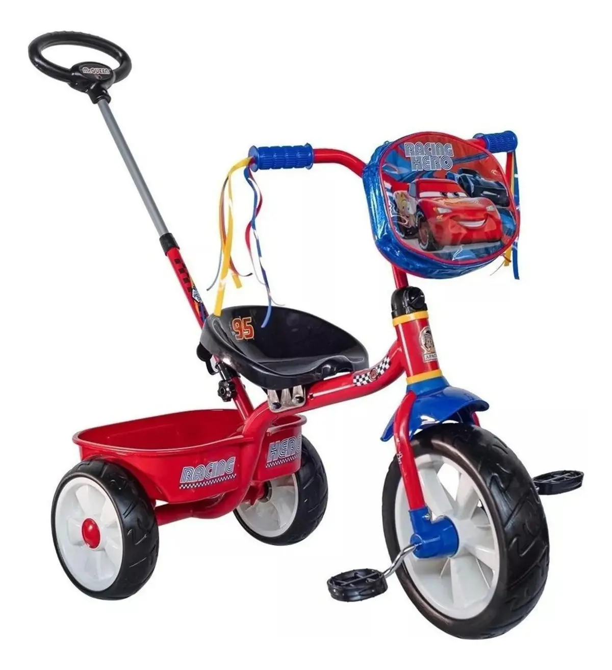 Triciclo Para Niño Cars Con Barra Empuje - Rojo Con Azul - Apache 1