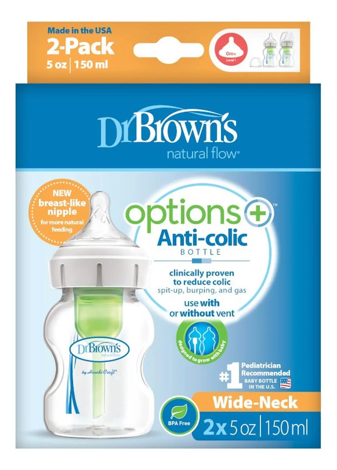 Biberones Dr Browns Options + Cuello Ancho 5 Onzas 2 Piezas 2