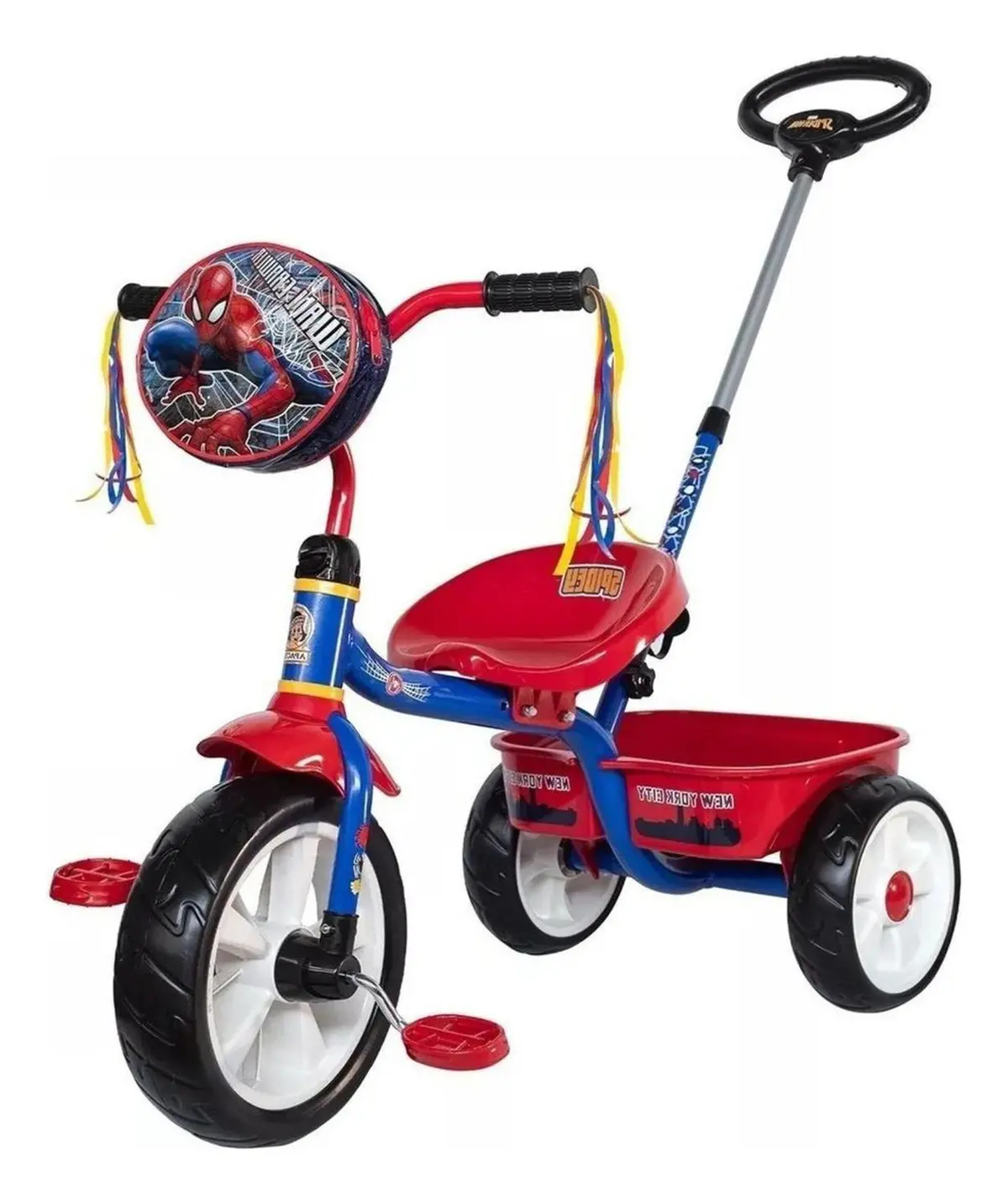 Triciclo Para Niño Spiderman Con Barra Empuje - Rojo - Apache 1