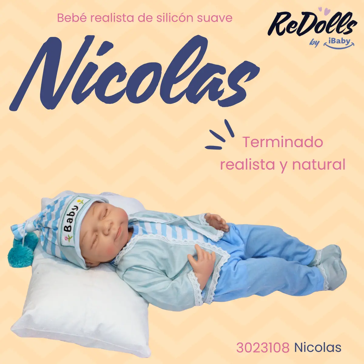 Muñeco Reborn Nicolás 55Cm Mameluco Y Kit Esencial 2
